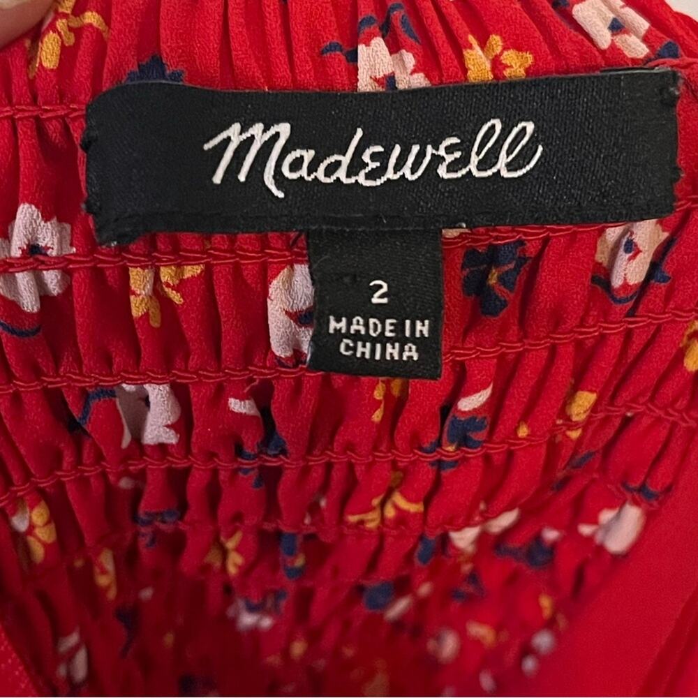MADEWELL Jumpsuit Size 2 Wide leg Floral Red Blue Prairie Posies Summer Smocked - Picture 6 of 9